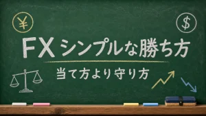 FXのシンプルな勝ち方を当て方より守り方として説明する黒板風ヒーロー画像