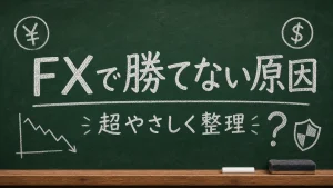 FXで勝てない原因を超やさしく整理する黒板風ヒーロー画像